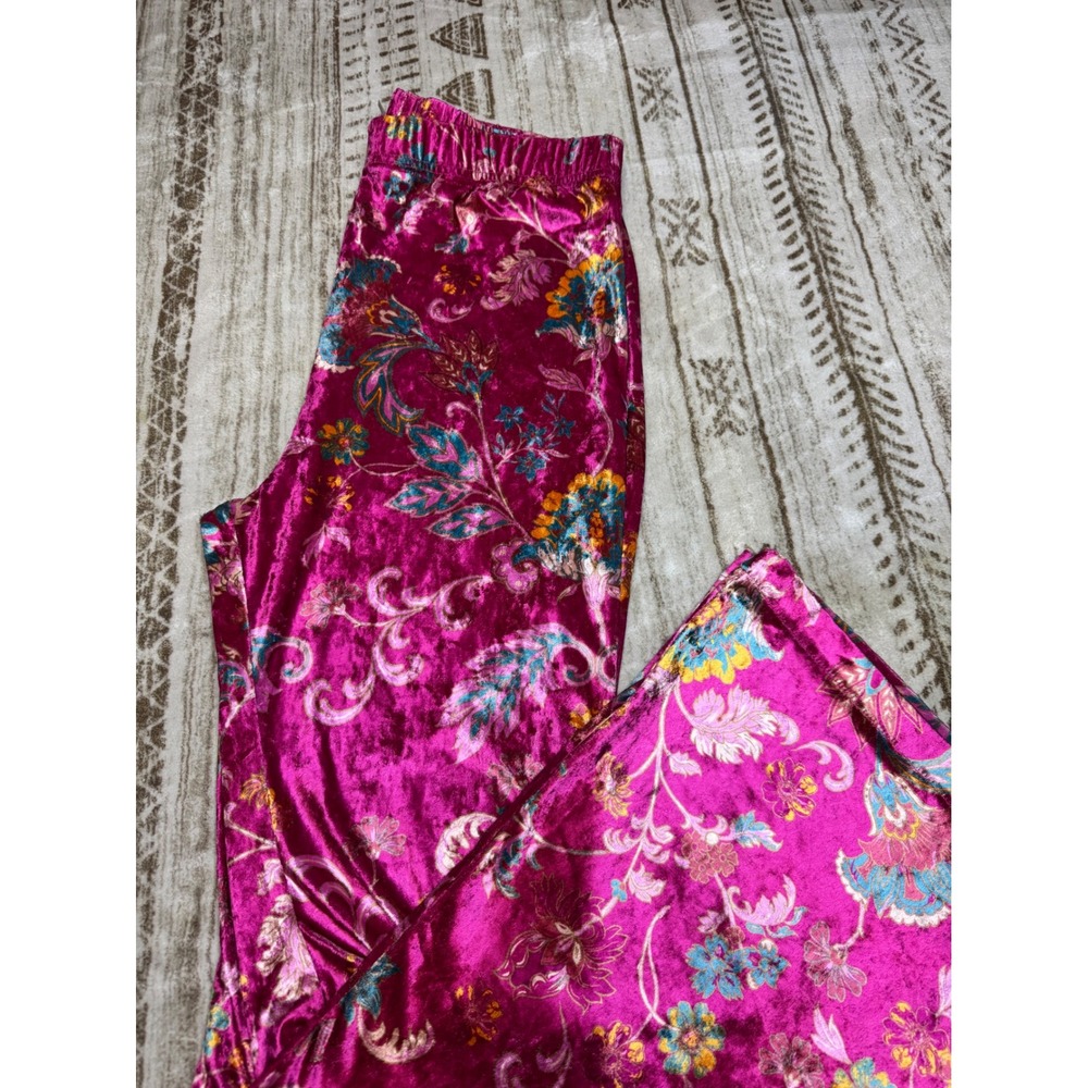 Free People Pink Floral Velvet Flare Pants Large - Picture 5 of 8